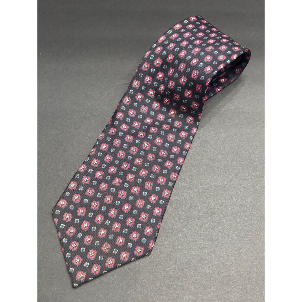 Vintage Handmade “Statesman by Thornes” Silk Medallion Tie – Navy / Red